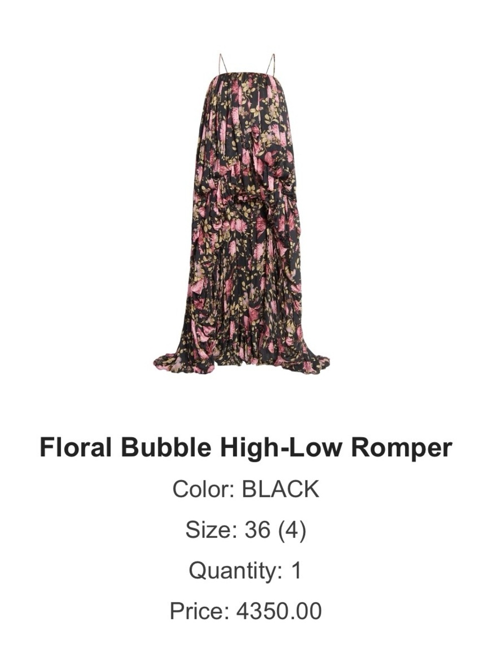 Chloe Black High-Low Floral Romper with Pink Blooms